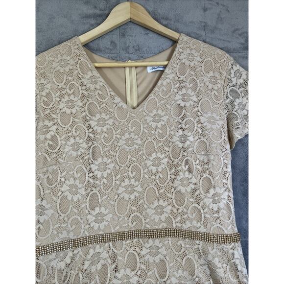 Bbonline Dress Womens XL Tan Lace Maxi Rhinestone Fairy Ethereal Whimsigoth Glam - Picture 4 of 16